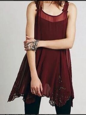 Free People Deep Burgundy Chiffon Blouse